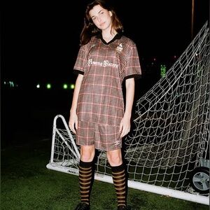 Rowing Blazers x Umbro Hunter Check Soccer Jersey - Black and Orange over tan